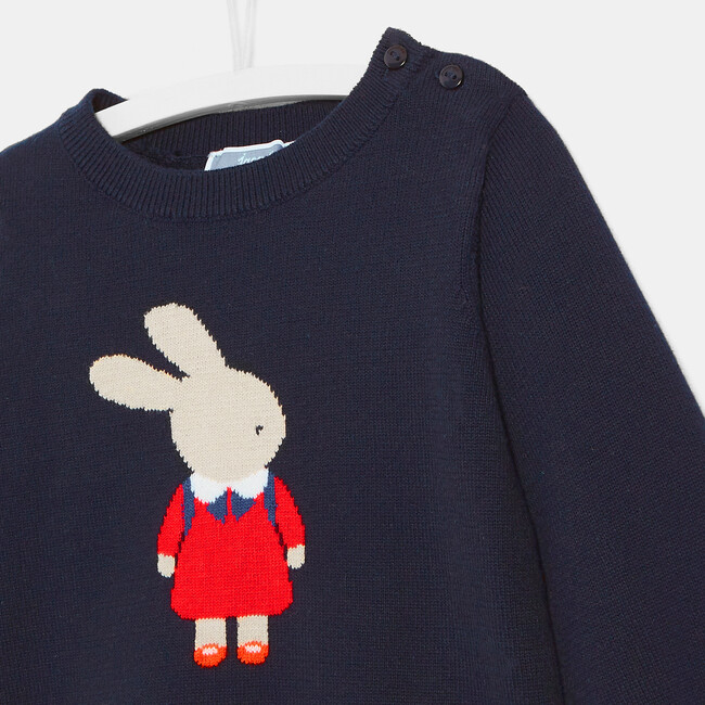 Toddler Intarsia Rabbit Sweater, Navy Blue - Sweaters - 3