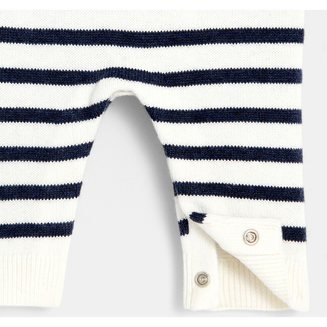 Baby Striped Onesie, Soft White & Navy - Onesies - 5