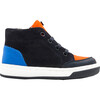 Baby Split Leather Sneakers, Navy Blue & Orange - Sneakers - 1 - thumbnail