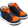 Baby Split Leather Sneakers, Navy Blue & Orange - Sneakers - 2
