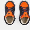 Baby Split Leather Sneakers, Navy Blue & Orange - Sneakers - 4