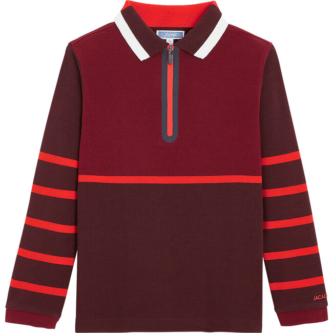 Color Block Polo Shirt, Burgundy - Shirts - 1