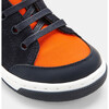 Baby Split Leather Sneakers, Navy Blue & Orange - Sneakers - 6