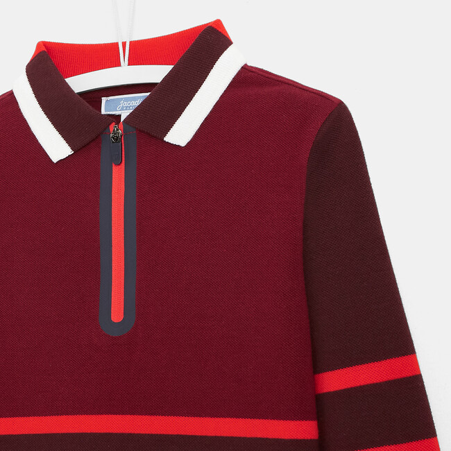 Color Block Polo Shirt, Burgundy - Shirts - 3