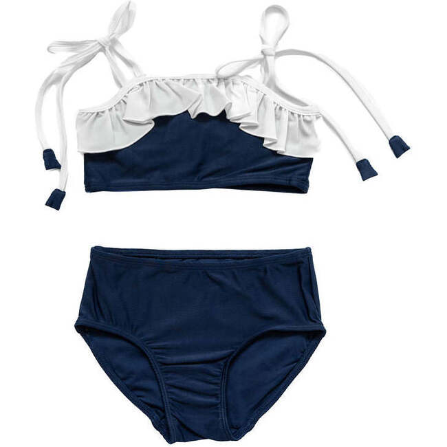 Lola Ruffle Bikini, Navy White - Bonbon Swim Sun Shop | Maisonette