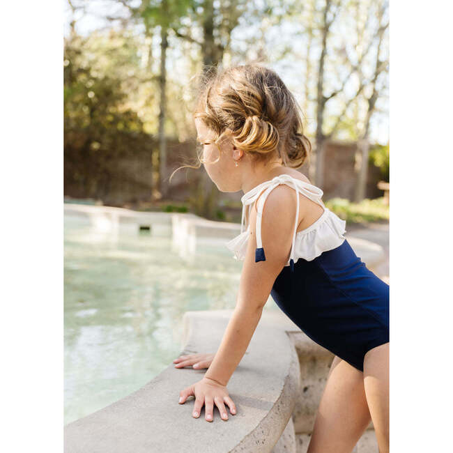 Lola Shoulder Tie One Piece, Navy White - One Pieces - 3
