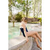 Lola Shoulder Tie One Piece, Navy White - One Pieces - 4