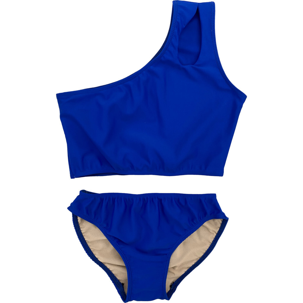 Two Piece One Shoulder Swimsuit, Royal Blue - Two Pieces - 1