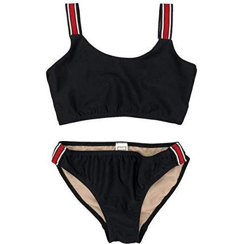 Two Piece Two Piece Stripe Swimsuit, Black/Red