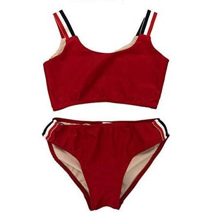 Two Piece Two Piece Stripe Swimsuit, Red/Navy