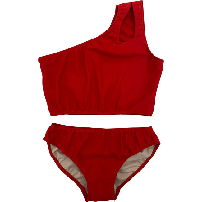 Two Piece One Shoulder Swimsuit, Red