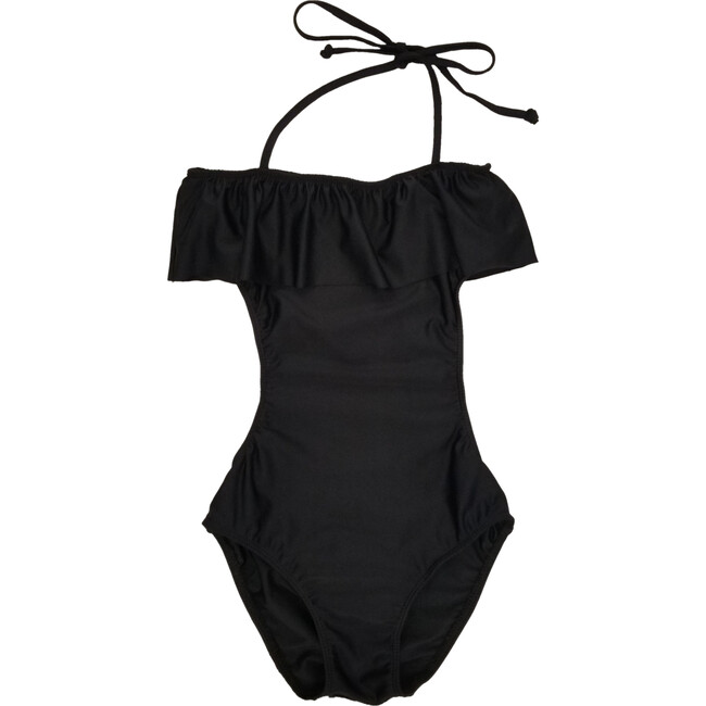 One Piece Ruffle Swimsuit, Black - One Pieces - 1
