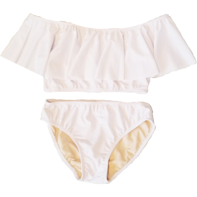 Two Piece Two Piece Ruffle Swimsuit, White - Two Pieces - 1