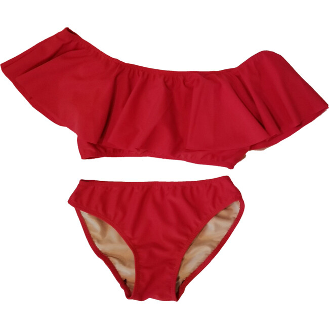 Two Piece Two Piece Ruffle Swimsuit, Red