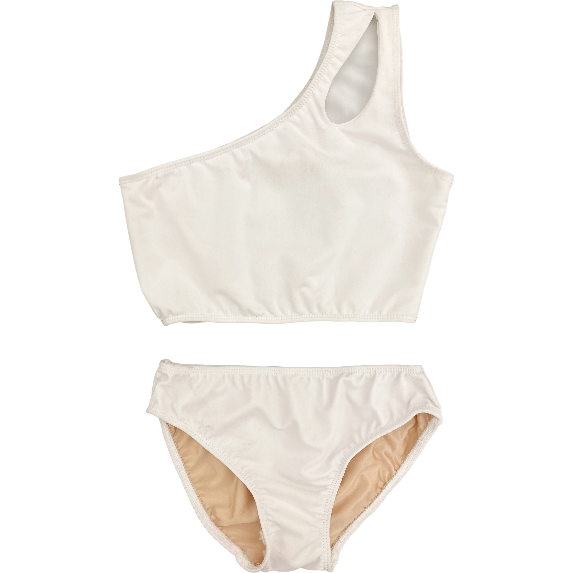 Two Piece One Shoulder Swimsuit, White - Two Pieces - 1