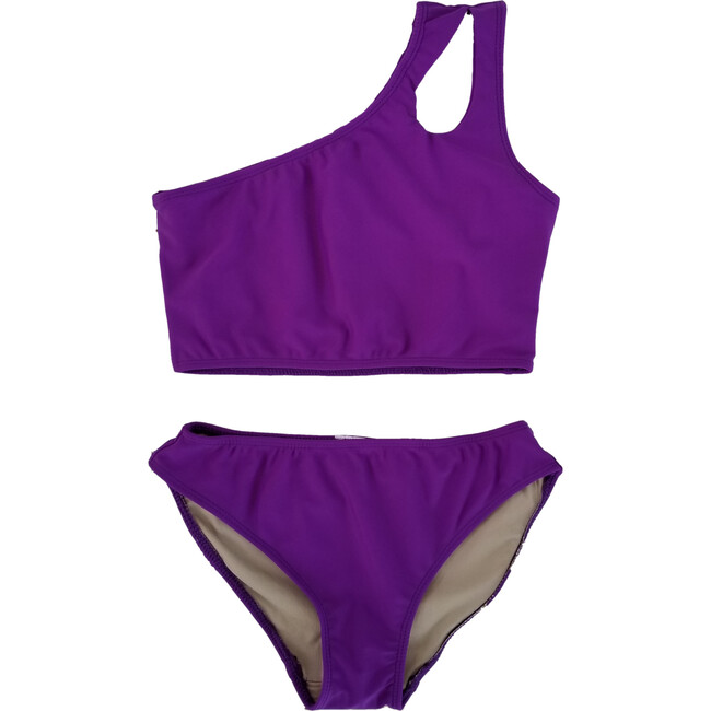 Two Piece One Shoulder Swimsuit, Purple