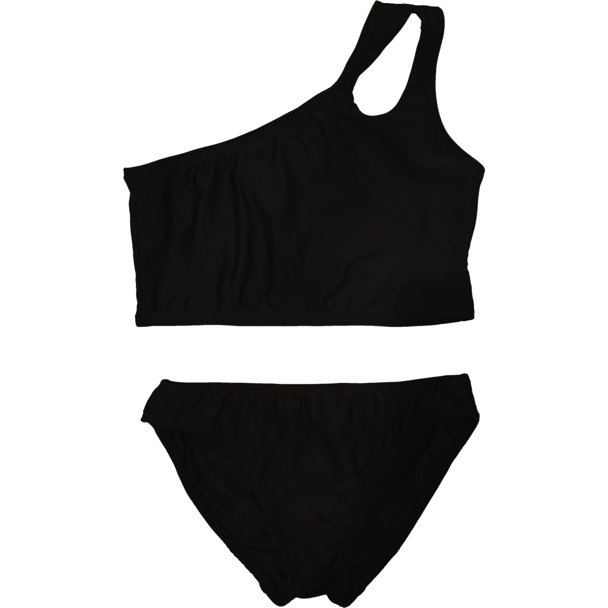 Two Piece One Shoulder Swimsuit, Black - Two Pieces - 1