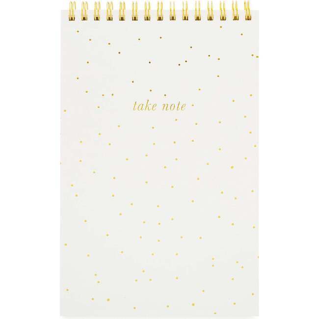 Top Spiral Notebook, White + Gold Scatter Dot