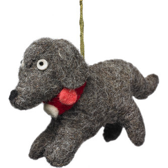 Handmade Felt Gray Dog Christmas Ornament