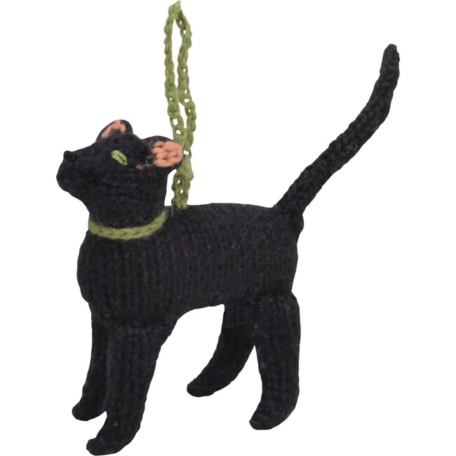 Hand Knit Alpaca Wool Black Cat Ornament