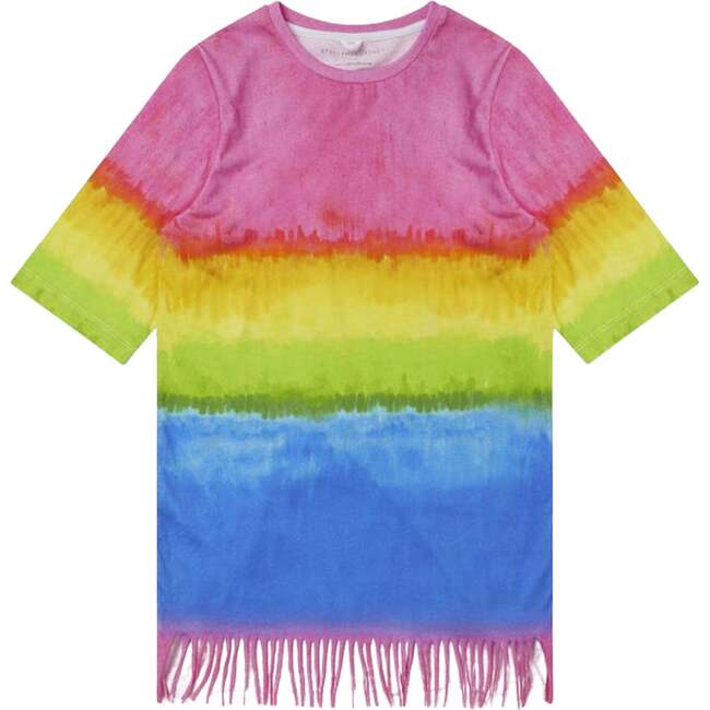 Jersey Dress With Rainbow Print And Fringe, Multi