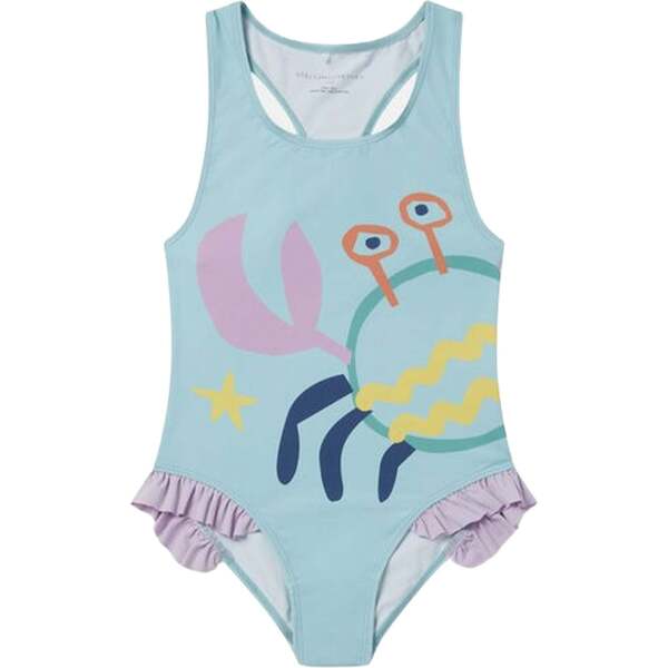 Ruffled Crab Print Swimsuit, Blue - Stella McCartney Swim | Maisonette