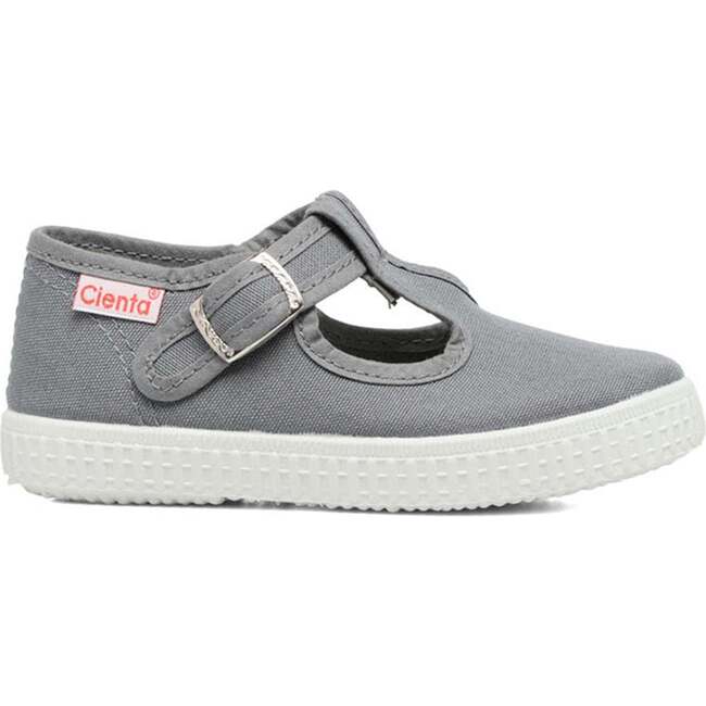 Buckle T-Strap Canvas Sneakers, Gray