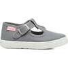 Buckle T-Strap Canvas Sneakers, Gray - Sneakers - 1 - thumbnail