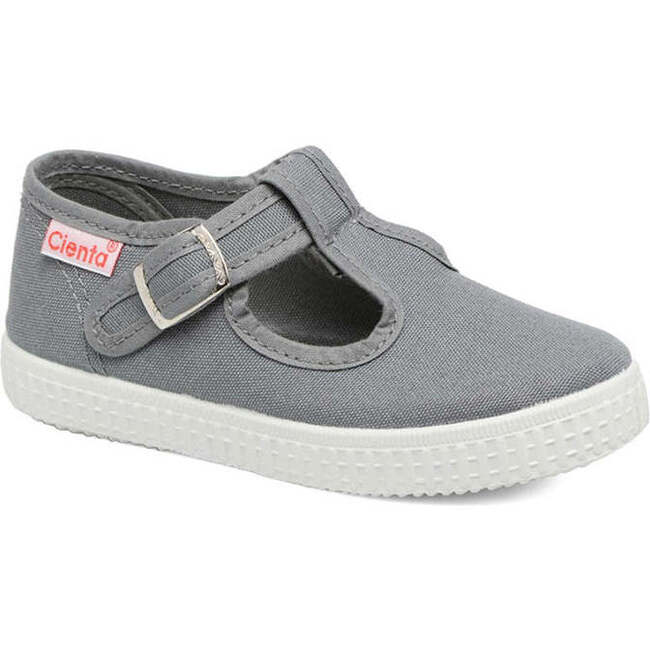 Buckle T-Strap Canvas Sneakers, Gray