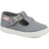 Buckle T-Strap Canvas Sneakers, Gray - Sneakers - 2