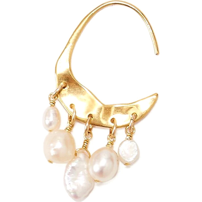Petite Crescent White Pearl and Gold Hoop Earrings