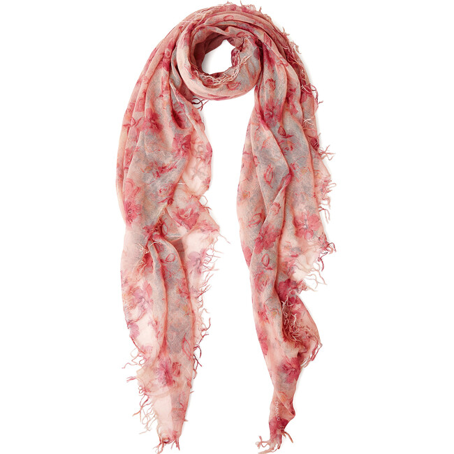 Mauve French Floral Cashmere and Silk Scarf - Scarves - 1