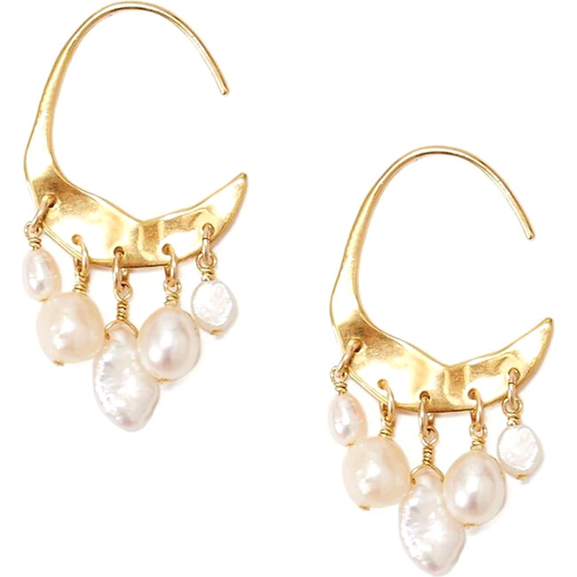 Petite Crescent White Pearl and Gold Hoop Earrings - Earrings - 3