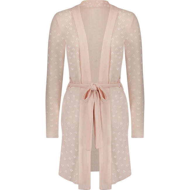 Women's Cardigan Robe, Pink Blush Hearts Pointelle
