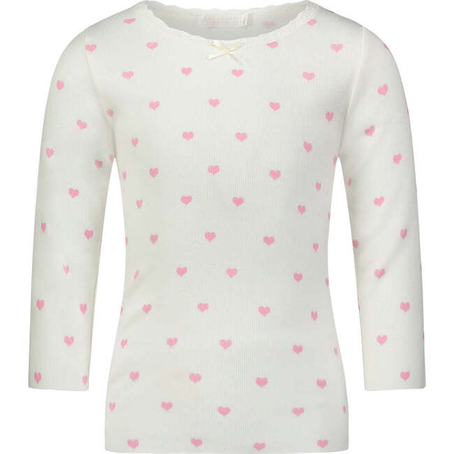 Girls Crew Long Sleeve, Pink Hearts Print - Pajamas - 1
