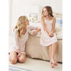 Women's Gown V Neck 3/4 Sleeve, Pink Blush Hearts Pointelle - Nightgowns - 3