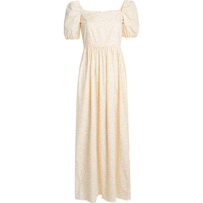 Short-Sleeve Maxi Dress, Yellow Leaf