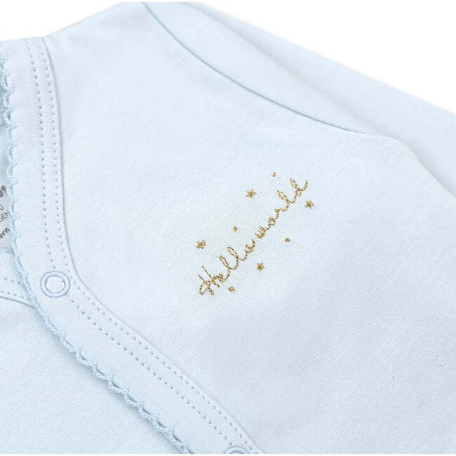 Hello world Long Sleeve Snapped Bodysuit, Blue