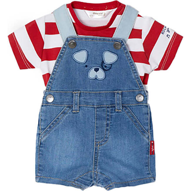Striped Denim Overalls Set, Red - Mixed Apparel Set - 1