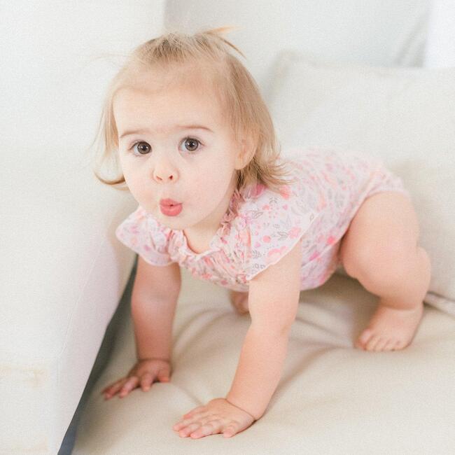 Ruched Bubble, Caroline Floral on Coral - Onesies - 2