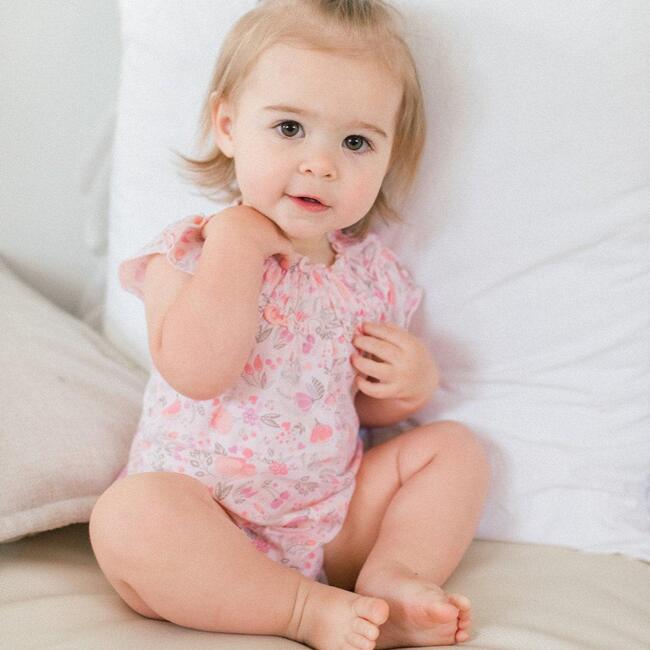 Ruched Bubble, Caroline Floral on Coral - Onesies - 3