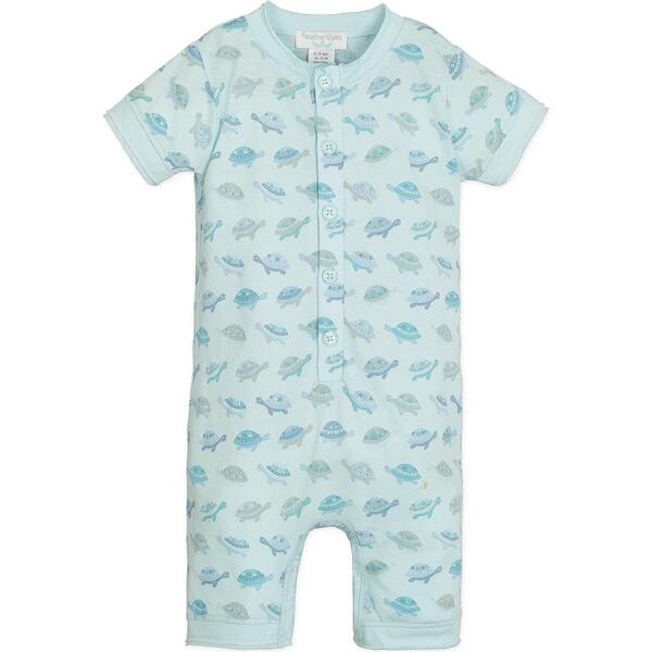 Henley Romper, Turtles on Aqua - Feather Baby Rompers | Maisonette