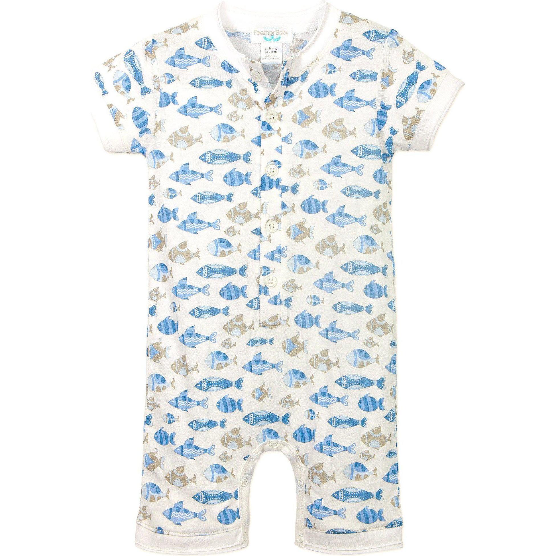 Henley Romper, Skinny Fish on White - Rompers - 1