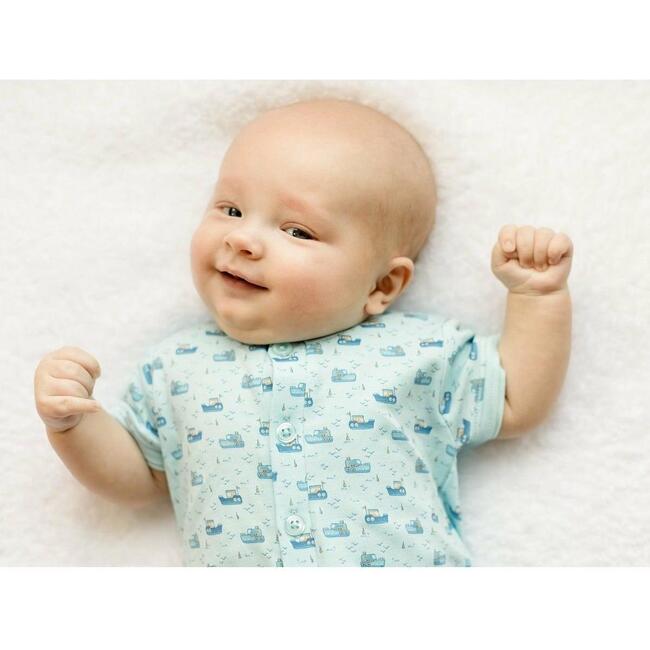 Henley Romper, Tugboats on Aqua - Rompers - 5