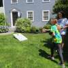 Luxury Camden Madras Monogrammed Cornhole Board Set - Outdoor Games - 3