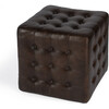 Leon Button-Tufted Leather Ottoman, Chocolate - Ottomans - 1 - thumbnail