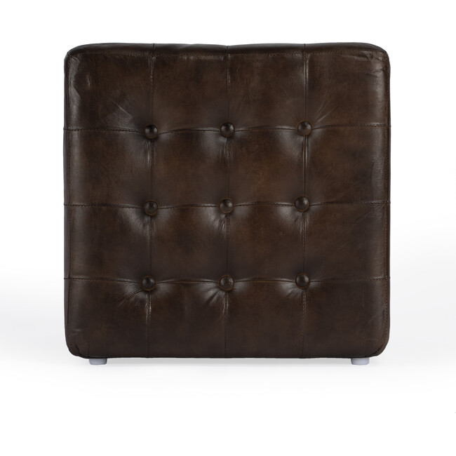 Leon Button-Tufted Leather Ottoman, Chocolate - Ottomans - 3