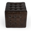 Leon Button-Tufted Leather Ottoman, Chocolate - Ottomans - 4