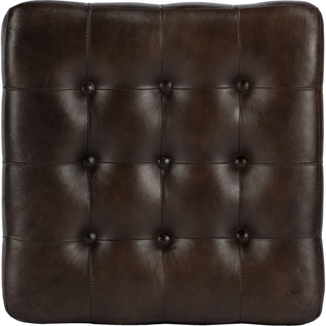 Leon Button-Tufted Leather Ottoman, Chocolate - Ottomans - 5