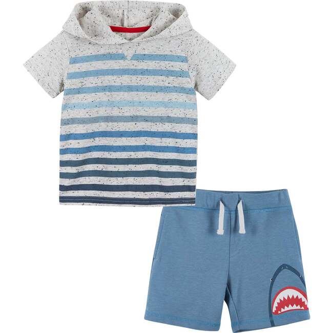 Striped Hoodie and Shark Short Set, Grey